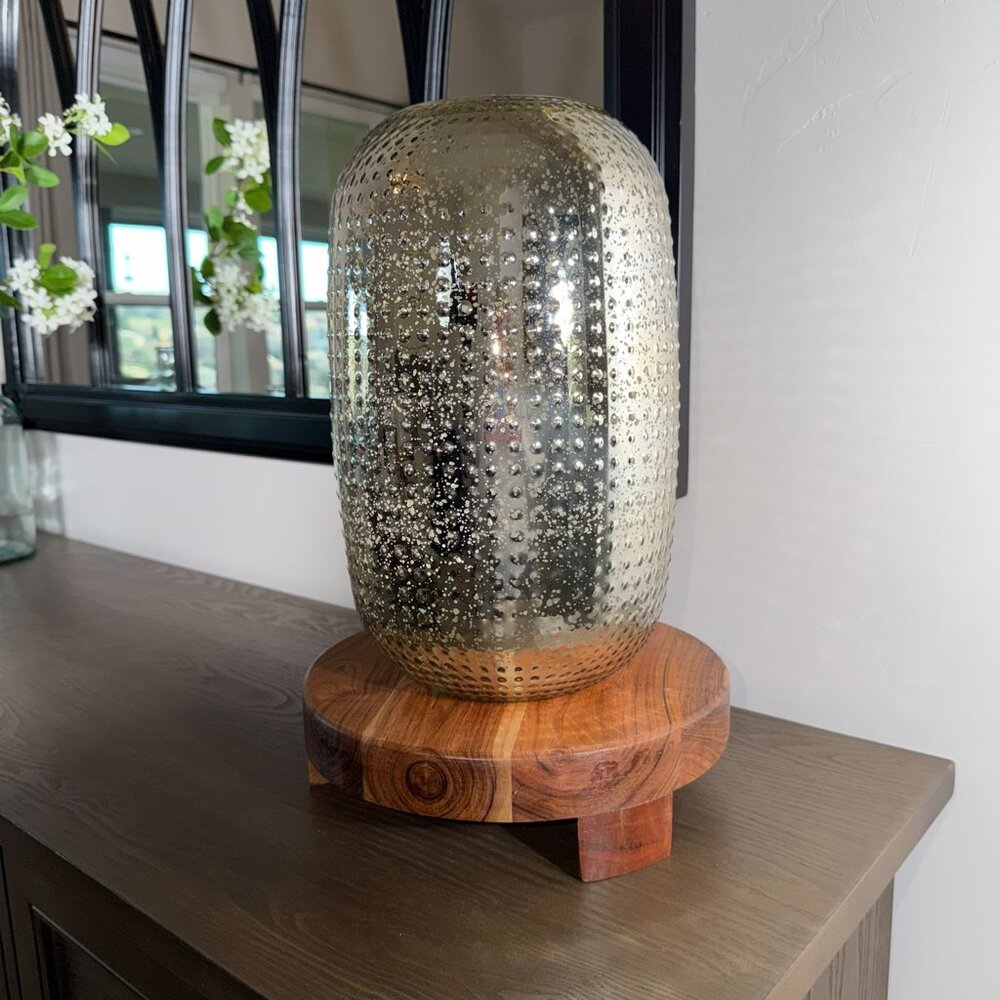 Large Mercury Glass Nubby Vase | Silver Textured Decorative Table Vase - Picture 2 of 8